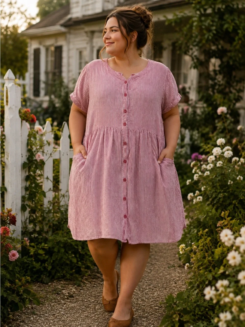 The Vermont Country Store Cotton Seersucker Dress House Dress 2X Crinkle Pucker